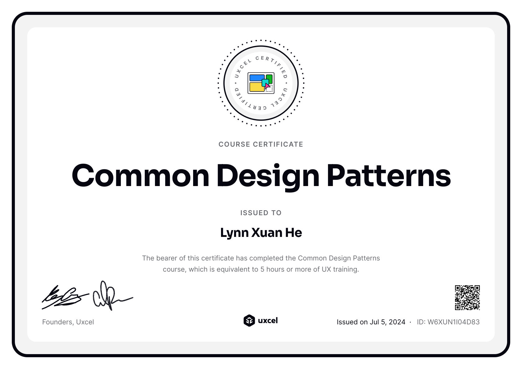 Lynn Xuan He's certificate
